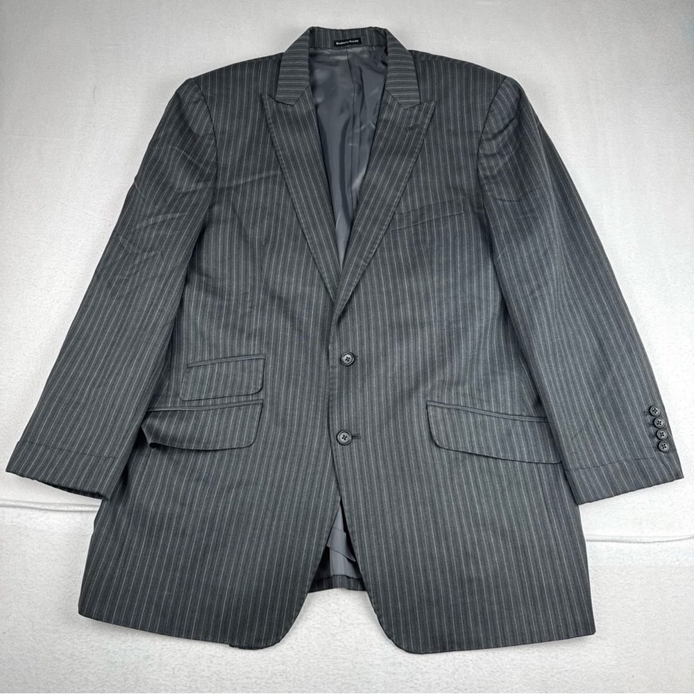 Marzoni Mens Dark Gray Striped Suit Jacket Blazer fits 45L Wool Made in Italy